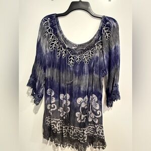 Bohemian Blue and Gray Women's Top